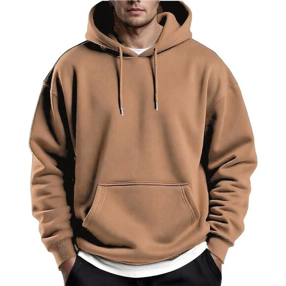 Coofandy Men Camel Pullover Fleece Hooded Sweatshirt with Kanga Pocket - Picture 1 of 6